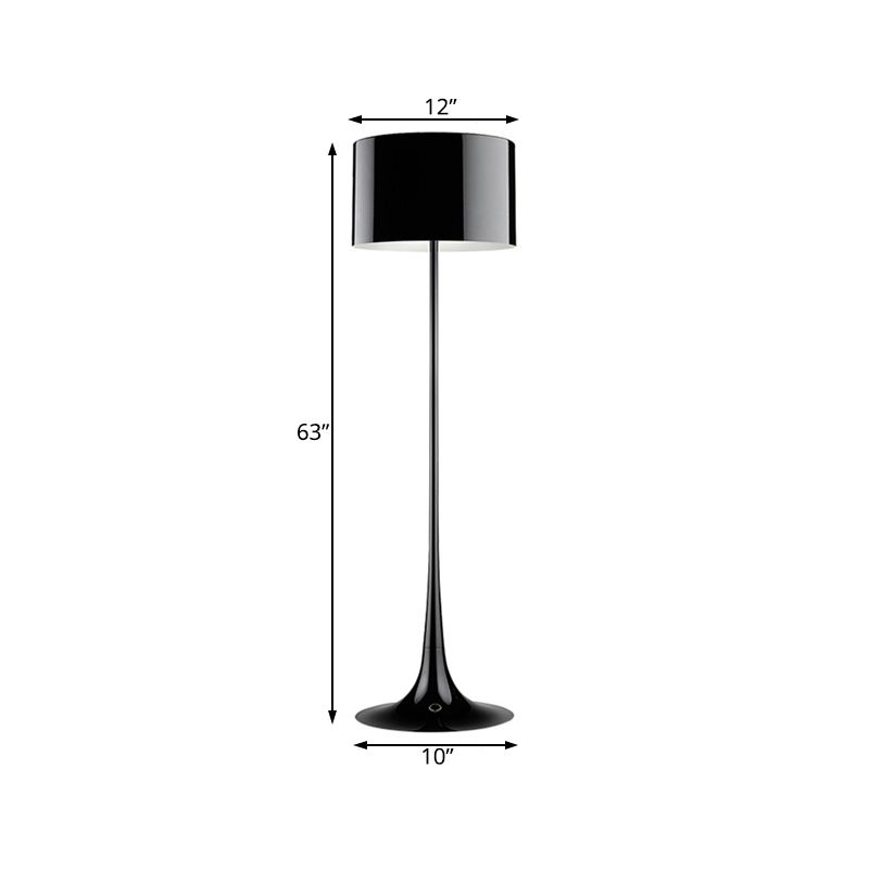 Zwart/witte trommelschaduw Vloer Lamp Moderne stijl 1 licht aluminium vloerlicht voor woonkamer, 12 "/16" breedte