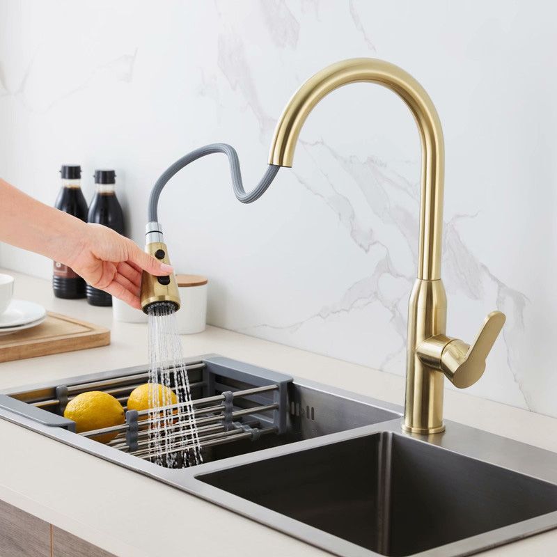 Modern Copper Kitchen Sink Faucet Single Handle High Arc Retractable Kitchen Faucet