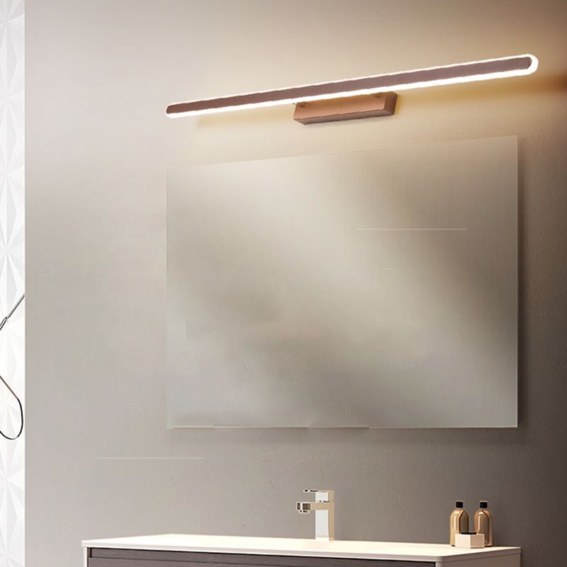 Modern Linear Wall Light Fixture Metal Single Light LED Mirror Light for Bathroom in Brown