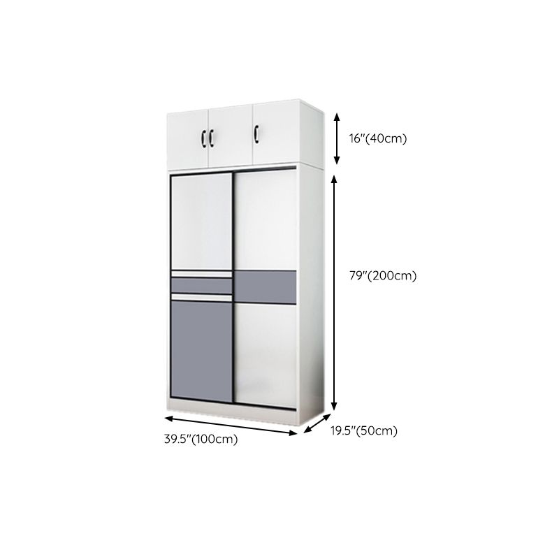 White Contemporary Closet Wooden Wood Coat Locker with Sliding Barn Door