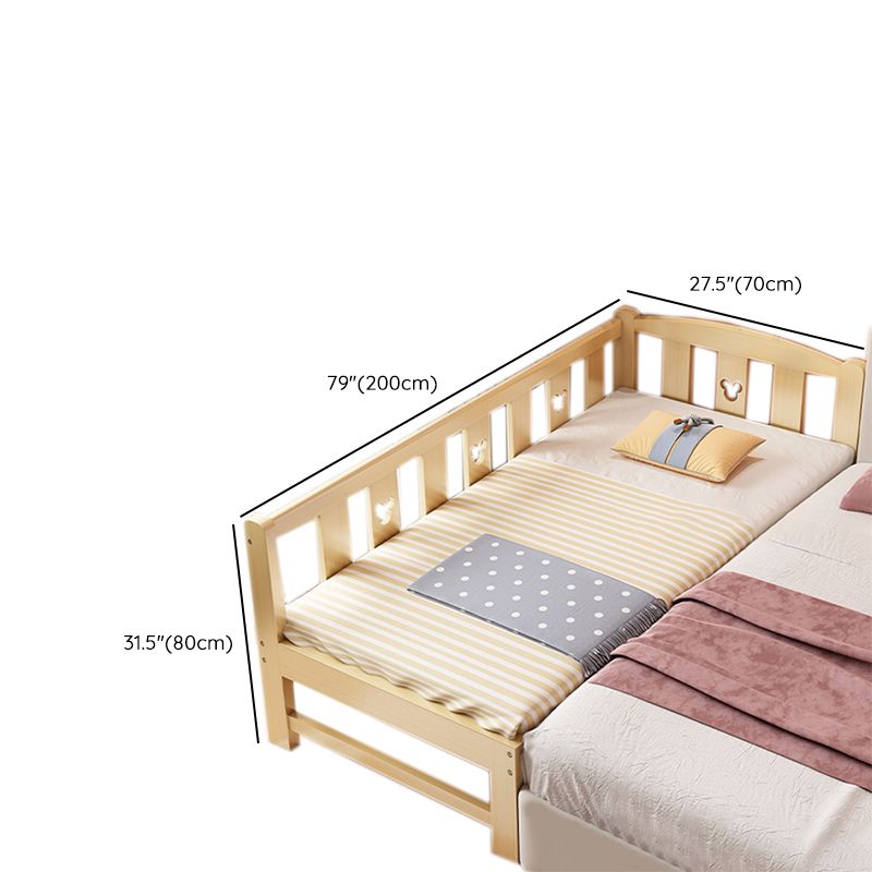 Scandinavian Pine Wood Kids Bed in Natural with Guardrails and Mattress