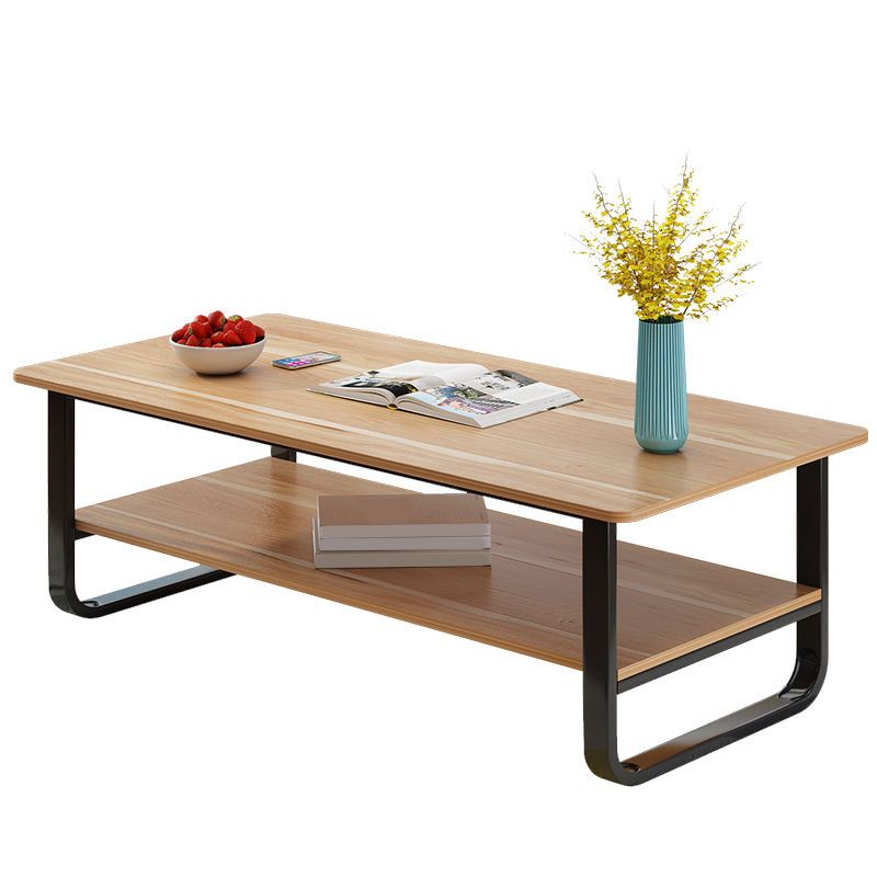 15.7" H Modern Rectangle Wooden Coffee Table Steel Sled Cocktail Table with Shelf