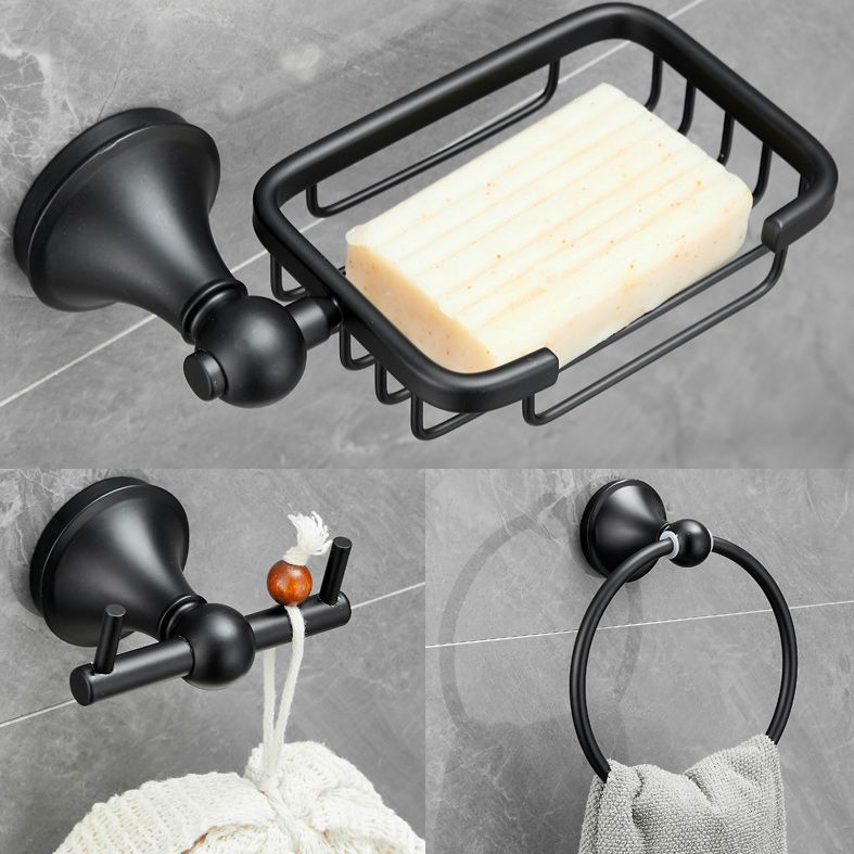 6-Piece Modern Bath Hardware Set in Stainless Steel Matte Black Robe Hooks/Towel Ring Bar