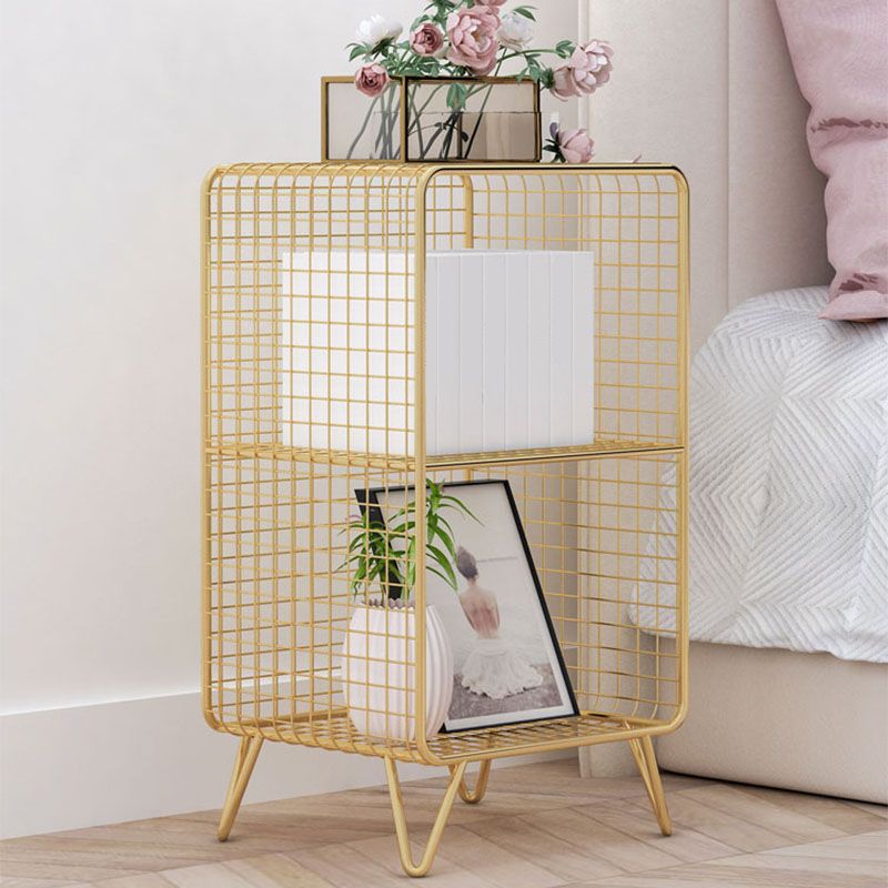 Modern Metal Bedside Cabinet Open Storage Nightstand with Shelves