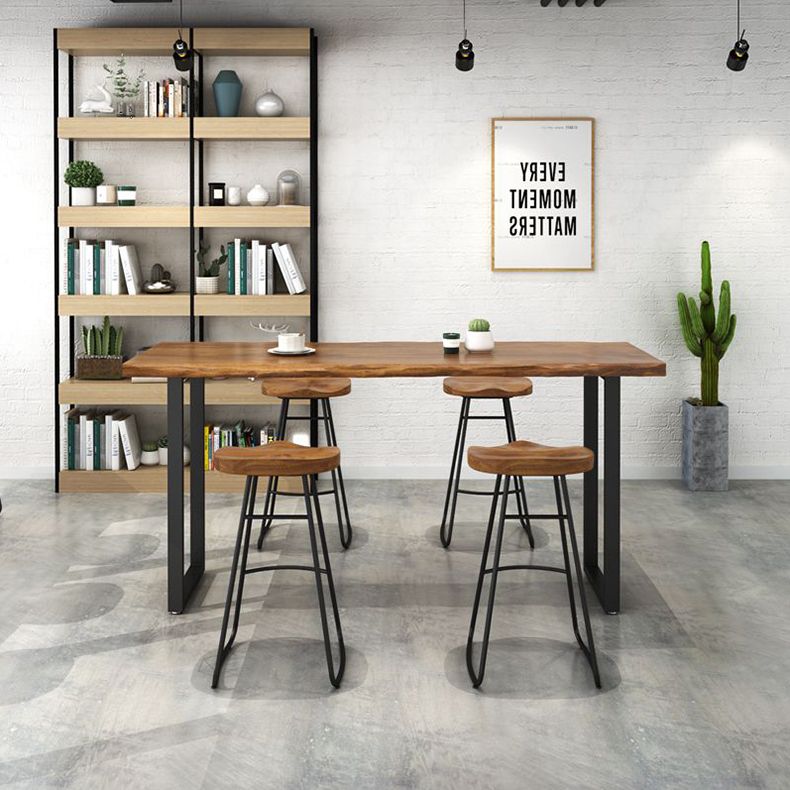 Pine Wood Bar Dining Table Industrial Bar Dining Table with Black Base