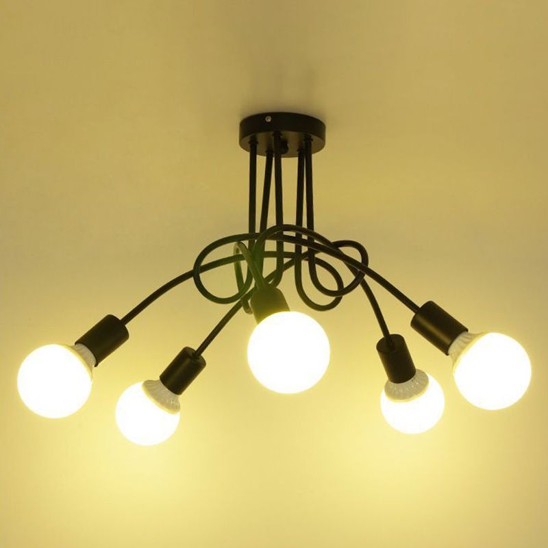 5-Light Vintage Industrial Style Ceiling Light Iron Winding Tubes Design Lighting Fixture for Living Room