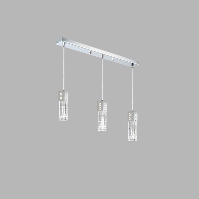 Linear Hanging Light Fixtures Modern 3-Light Clear Suspension Lamp with Crystal Shade