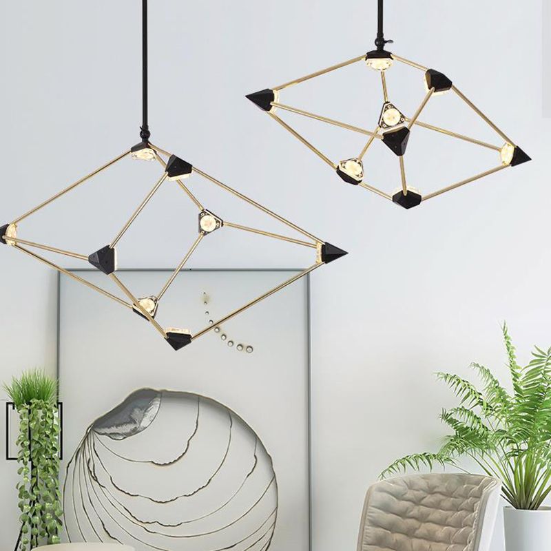 25"/31.5" Wide Diamond Metal Pendant Light Contemporary Black LED Hanging Chandelier for Dining Room