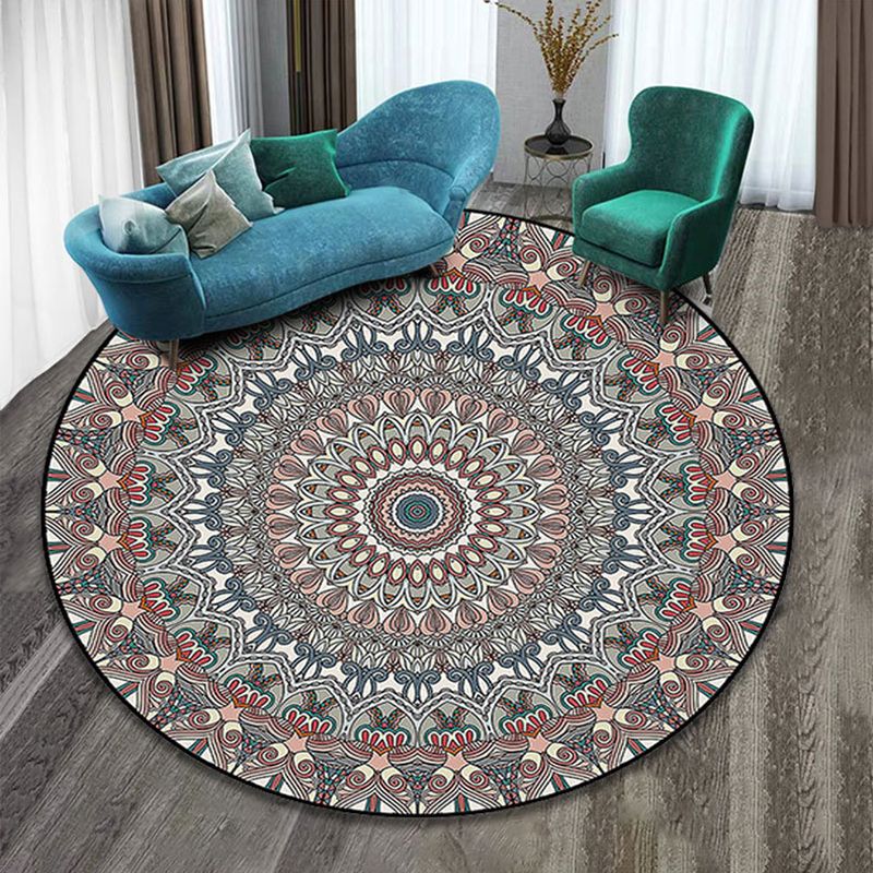 Persian Tribal Print Carpet Polyester Round Indoor Rug Non-Slip Backing Area Rug for Home Decoration