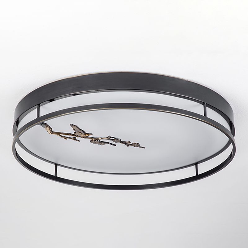 Round Shape Flush Mount Lamp Modern Metal 1 Light Flush Mount Ceiling Light in Black