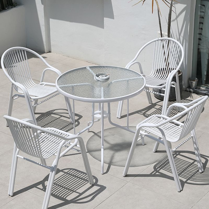 White Stacking Dining Side Chair Aluminum Outdoor Bistro Chairs with Arm