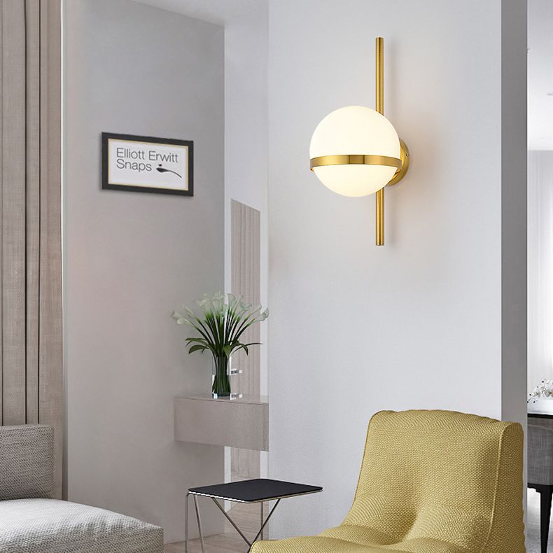 Modern Minimalist 1 Light Globe Wall Sconce White Glass Wall Lighting in Gold for Living Room