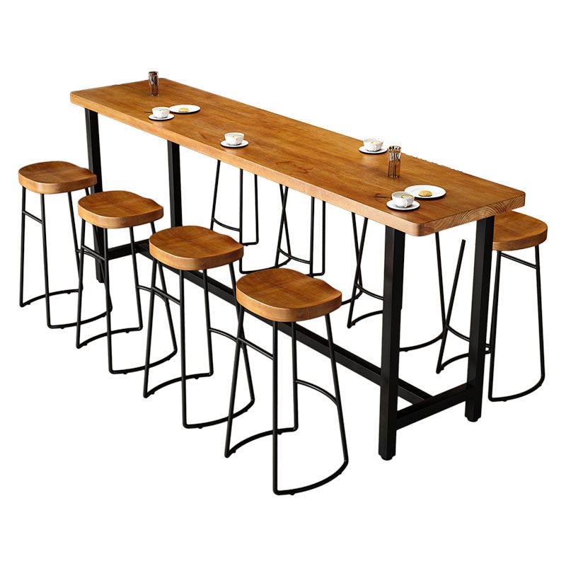 Rectangular Pine Wood Top Bar Table Industrial Bar Table with Trestle Base in Black