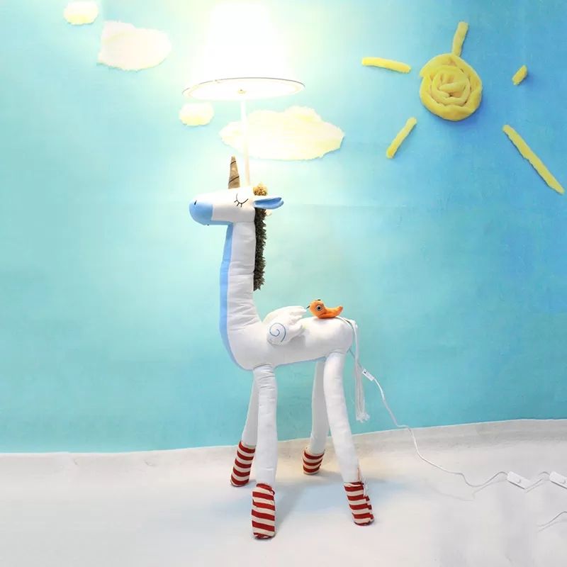 Cartoon Long Neck Animal Floor Light 1 Light Fabric Floor Lamp for Living Room Kindergarten