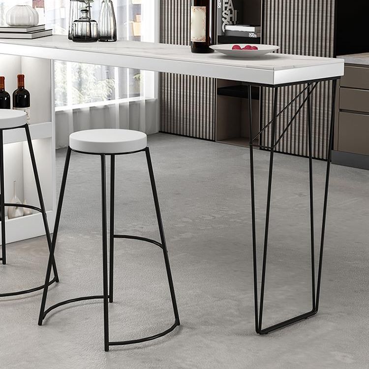 Modern Stone and Metal Pub/Bar Table Rectangle White Indoor Bar Height Table