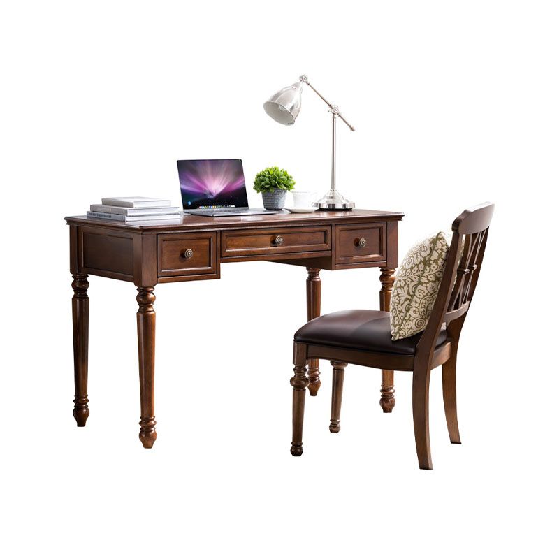 Rectangular Solid Rubberwood Office Desk with Drawers Writing Desk