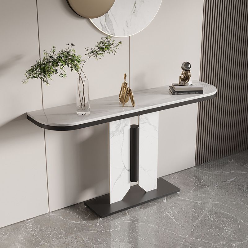 Glam Marble&Metal Console Table, 31.50" H Half Moon Accent Tablel for Hall