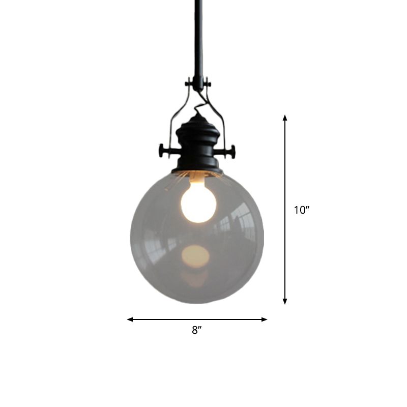 Globe Pendant Light Industrial Industrial 8 "/ 10" de largeur simple Light Glass Place de suspension en noir