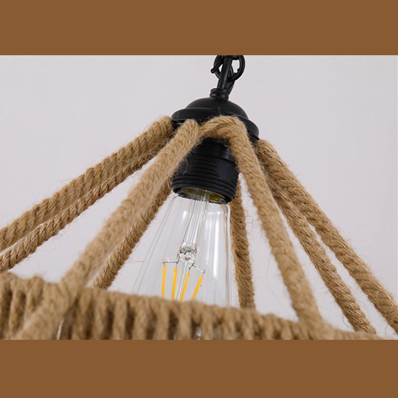 Industrial Style Shaded Pendant Ceiling Light Rope Hanging Ceiling Light in Beige