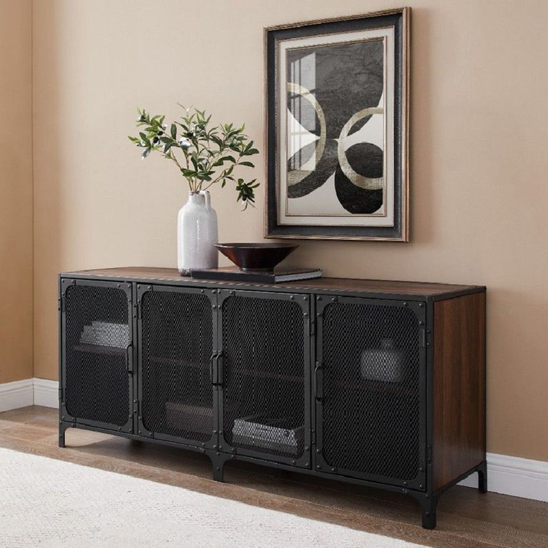 Industrial Pine TV Stand Console Enclosed Storage TV Media Stand for Living Room