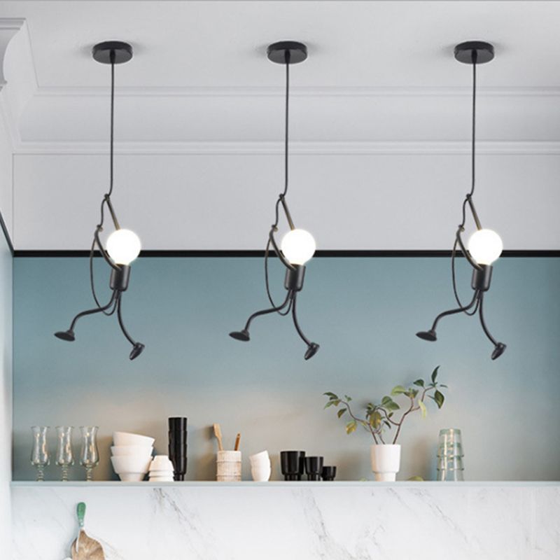 Metal Bare Bulb Pendant Ceiling Light Industrial Style Dinning Room Pendant Light Kit in Black