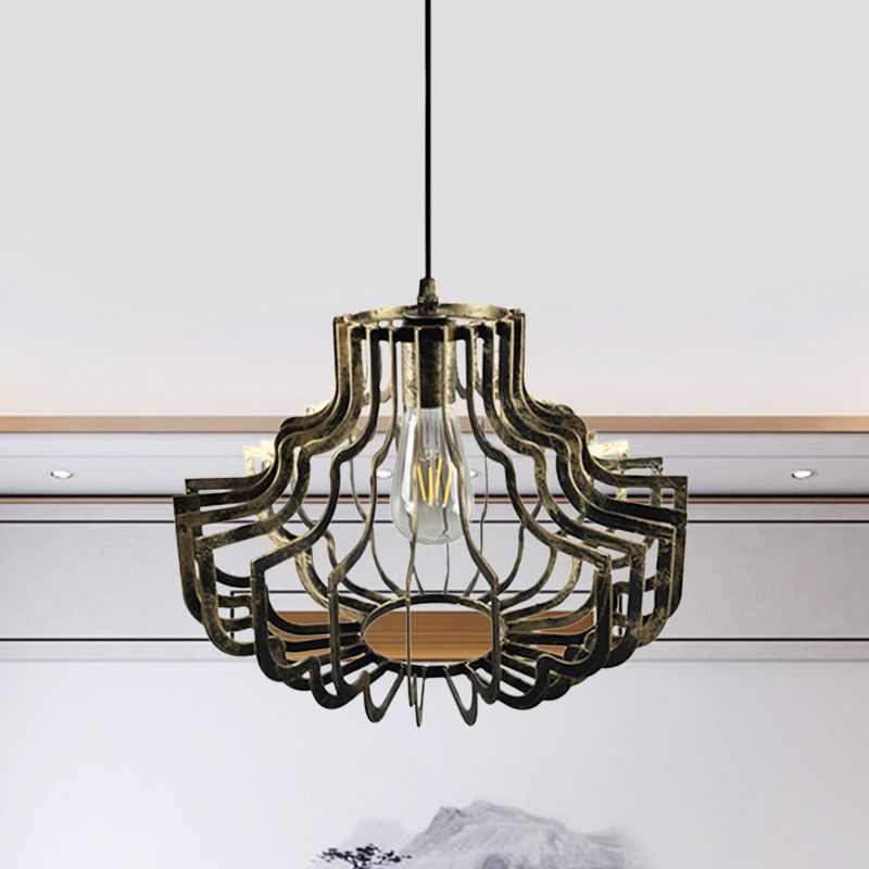 1 Light Geometric Suspension Light Adjustable Vintage Style Brass/Rust Iron Hanging Ceiling Light