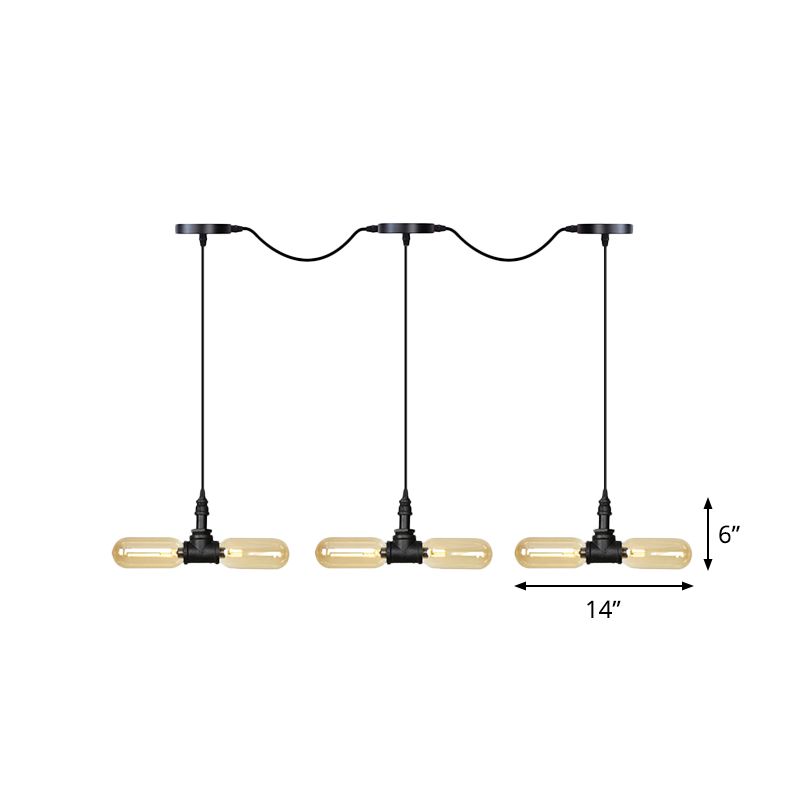 Amber Glass Black Hanging Light Capsule 6/10/14-Light Antiqued LED Tandem Multi Lamp Pendant