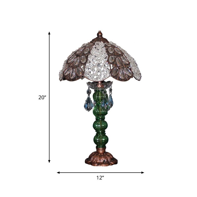 Flower Stained Glass Night Stand Lamp Bohemia 1-Bulb Living Room Table Light with Baluster Base in Bronze