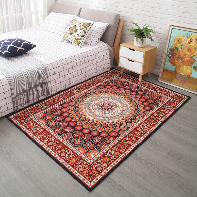 Moroccan Style Bedroom Rug Multi Color Flower Print Carpet Polyester Washable Pet Friendly Anti-Slip Backing Rug