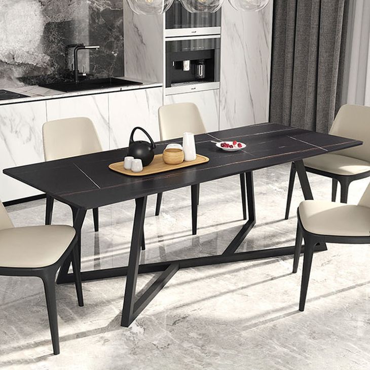 Stone Top Dining Table Contemporary Dining Table with Metal Base in Black