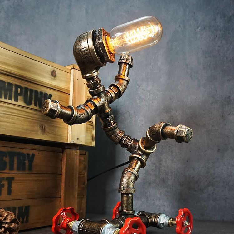 Metall Roboter Nacht Lampe Industrial Steampunk Style 1-Licht Schlafzimmer Tischlicht