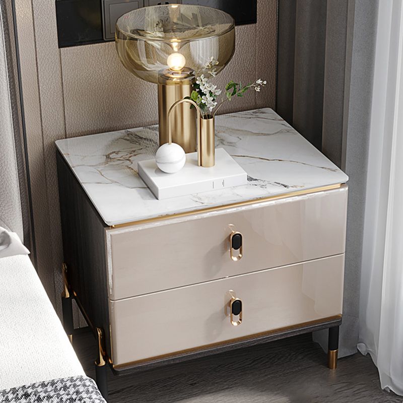 Contemporary Accent Table Nightstand Stone Night Table for Bedroom