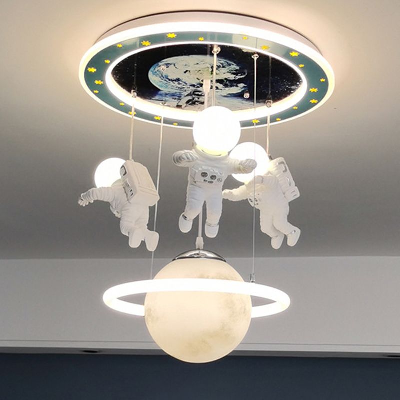 4 Lights Moon Hanging Light Cartoon Metallic Ceiling Pendant Light for Boys Bedroom