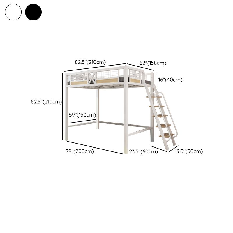 Metal Loft Bed with Built-In Ladder Black/White Kids Bed with Open Frame