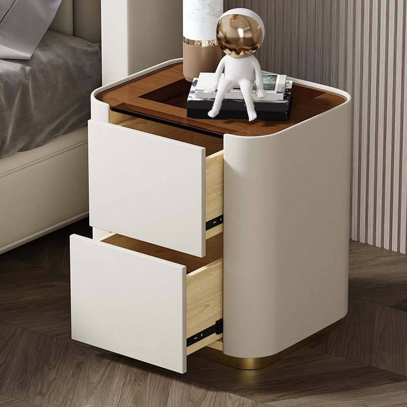 Wooden Nightstand with Tempered Glass 21.65" Tall 2 - Drawer Nightstand