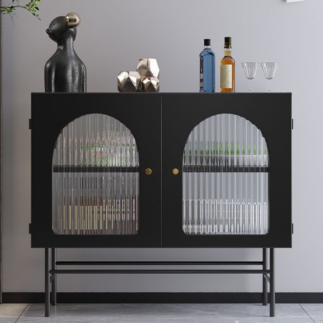 Modern Simple Iron Sideboard Striped Glass Doors Cabinets Dining Server for Living Room