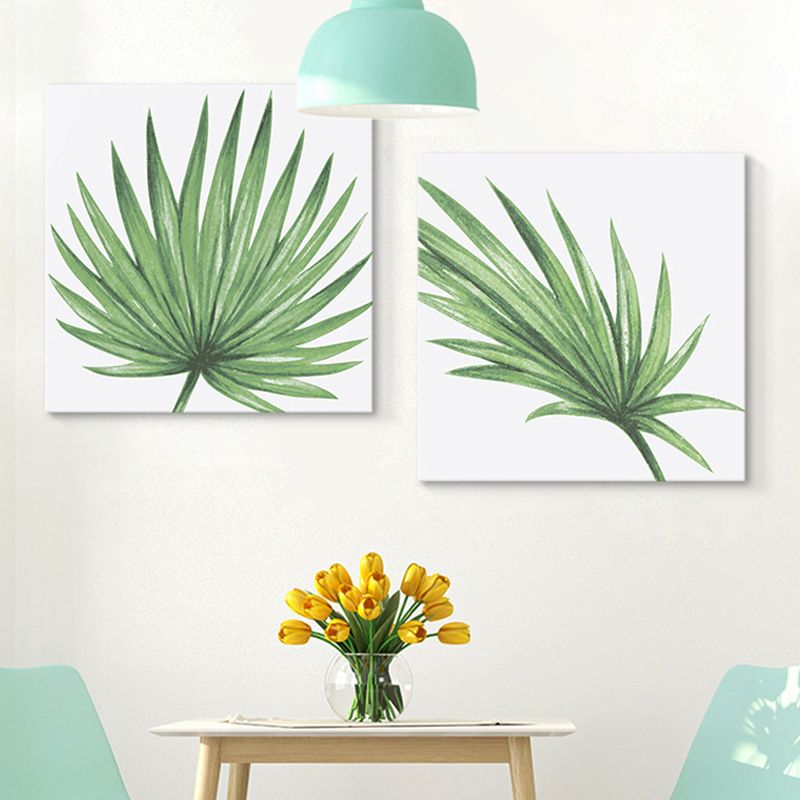 Farmhouse Fan Palm Leaves Canvas Green Tropix Plant Wall Art Set for Living Room