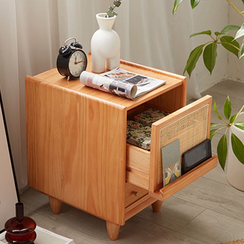 Modern Lower Shelf Nightstand Rattan Bedside Cabinet for Bedroom