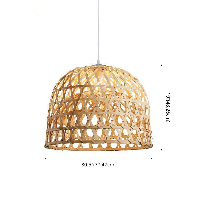 Handwoven Dome Pendant Light Fixture Chinese Bamboo 1 Light Dining Table Ceiling Light in Beige