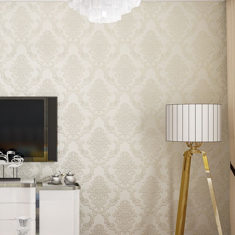 Damask Flower Adhesive Wallpaper Nostalgic 3D Embossed Wall Art with Removable Design