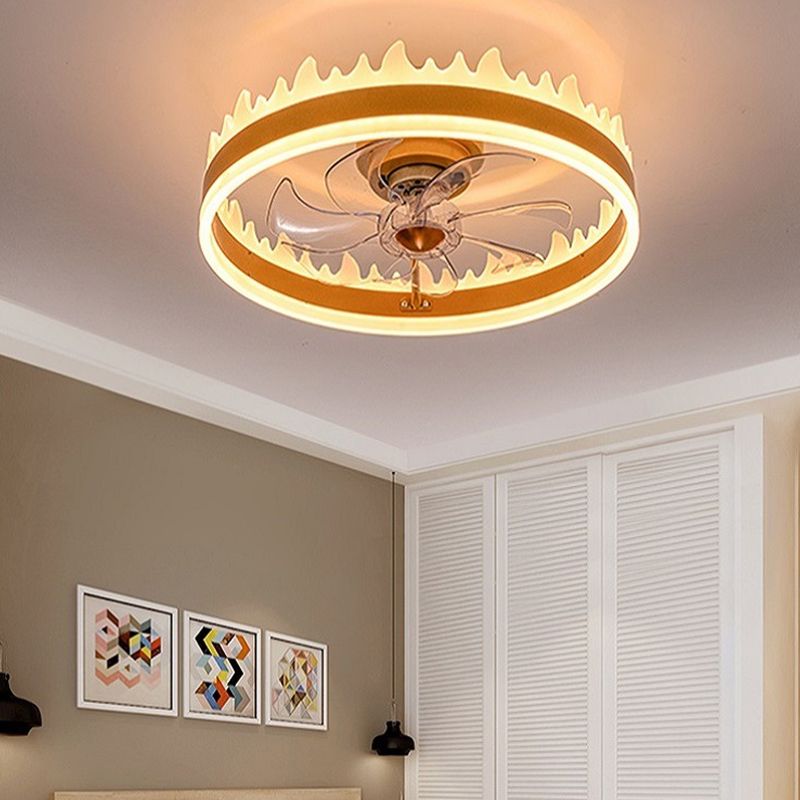 Macaron Crown Shaped Fan Lighting Acrylic Bedroom LED Semi Flush Light