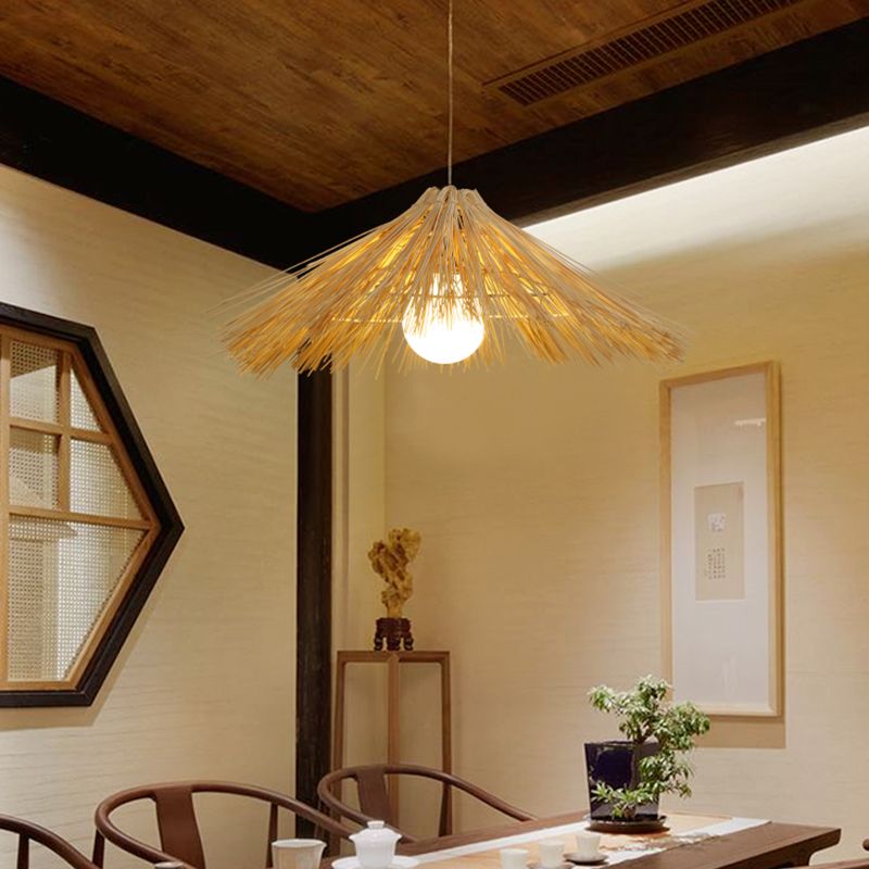 Asia Bamboo giù per cappello a sospensione sala da pranzo a soffitto appeso con 1 luce