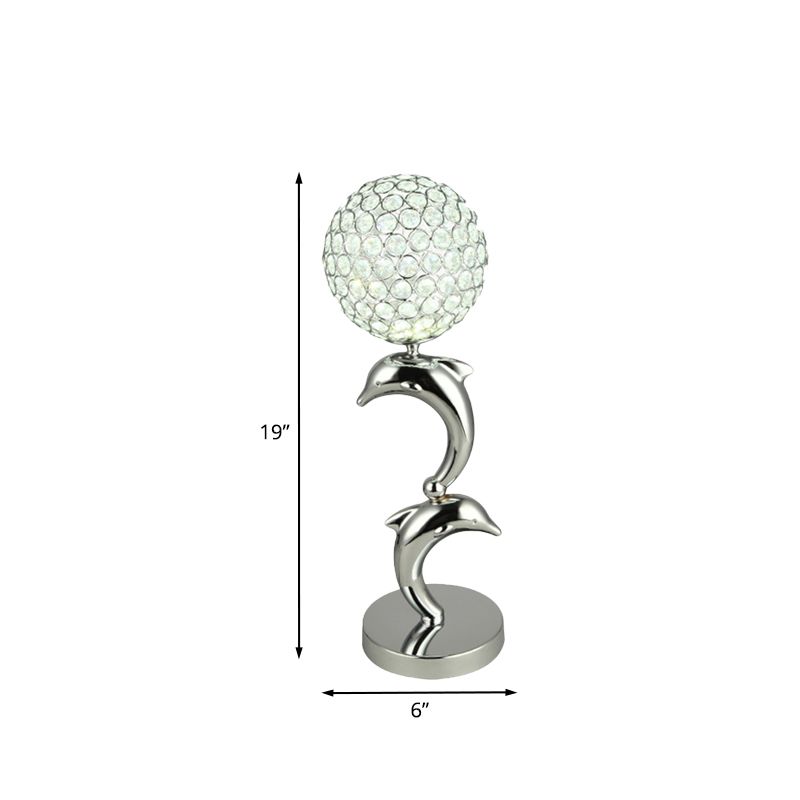 Crystal Chrome Table Light Dolphin and Globe LED Simple Nightstand Lamp for Study Room