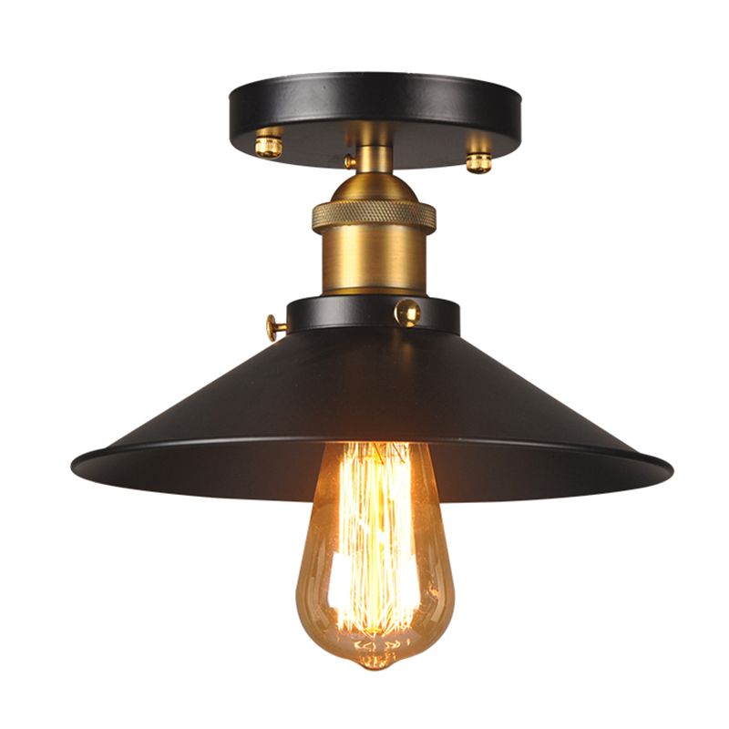 1 Light Semi Flush Ceiling Light Fixtures with Cone Metal Shade Industrial Hall And Foyer Semi Flush Light Fixtures