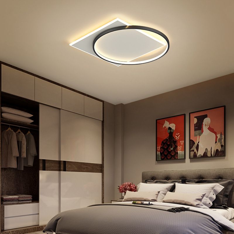 Acrilico LED Flush Mount in Modern Creative Iron Geometric Massimale Light in Nero e Bianco