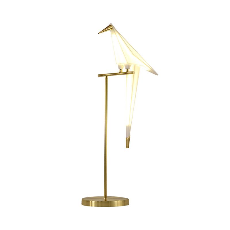 Designer Paper-Crane Acrylic Night Lamp LED Table Lighting with Gold Straight Stand for Bedside