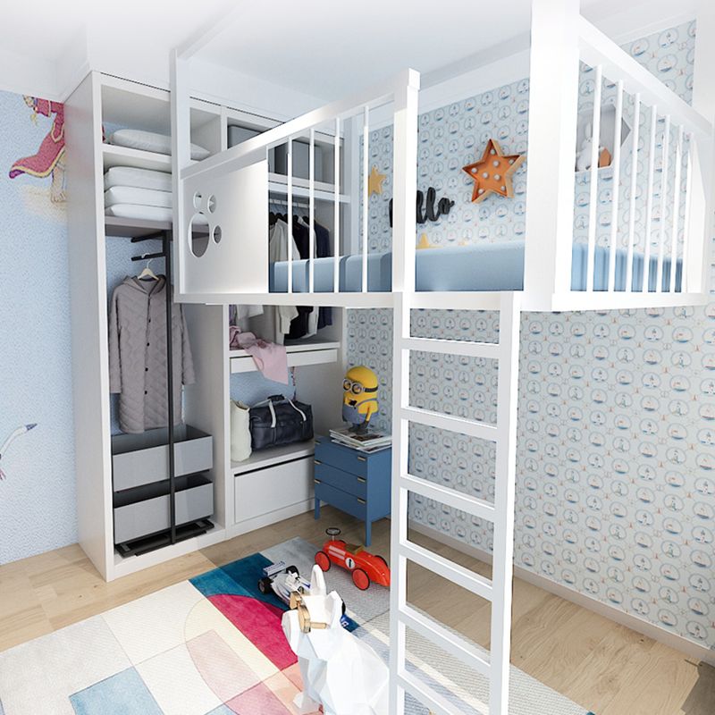 Contemporary Iron Bunk Bed with Guardrail and Ladder/Stairway