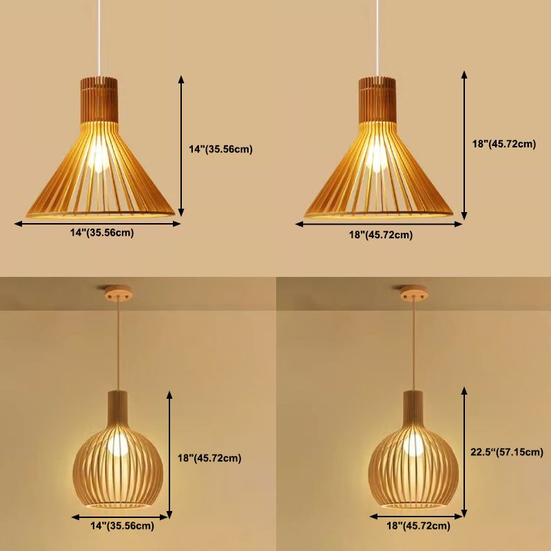 Modern Style Hanging Light Fixture 1-Light Pendant Lamp with Wooden Shade for Bedroom