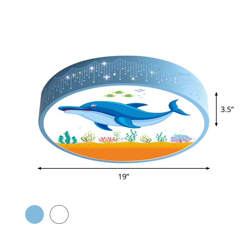 Kinder Schlafzimmer LED Flush Mount Licht Karikatur Blau/Weiß Deckenbefestigung mit Delphin/Hai/Fisch Acryl Schatten