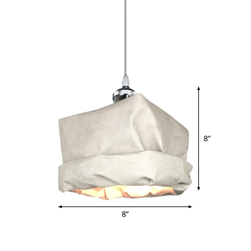 Sack Shape Kraft Paper Pendant Light Modernism 1-Head White Ceiling Suspension Lamp